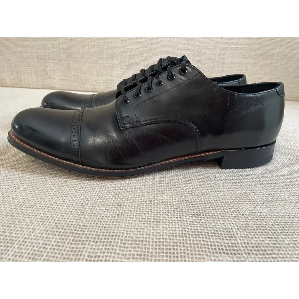 Stacy Adams Madison Black Cap Toe Oxfords,‎ Leather, Tie up, Exc Cond, Men's 14D